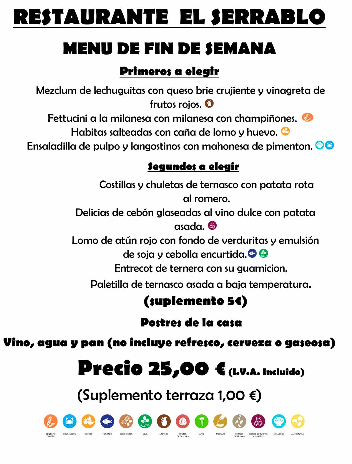 Menú fin de semana Restaurante El Serrablo